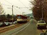 P-Wagen 706 auf Linie 12 nach der Haltestelle Leonhardsgasse Richtung Konstablerwache am 13.04.1991