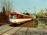 P-Wagen 707 auf Linie 12 an der Haltestelle Bitzweg Richtung Konstablerwache am 13.04.1991