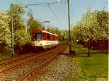 P-Tw 697 am 13.04.1991 in Richtung Konstablerwache zwischen Wilhelmshöher Straße und Bitzweg. Foto: Holger Koetting