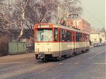 P-Wagen 691 auf Linie 12 in der Gwinnerstraße Richtung Konstablerwache im Februar 1992