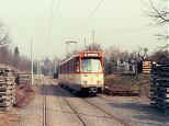 Pt-Wagen 658 auf Linie 12 zwischen Wilhelmshöher Straße und Bergen Richtung Bergen im Februar 1992